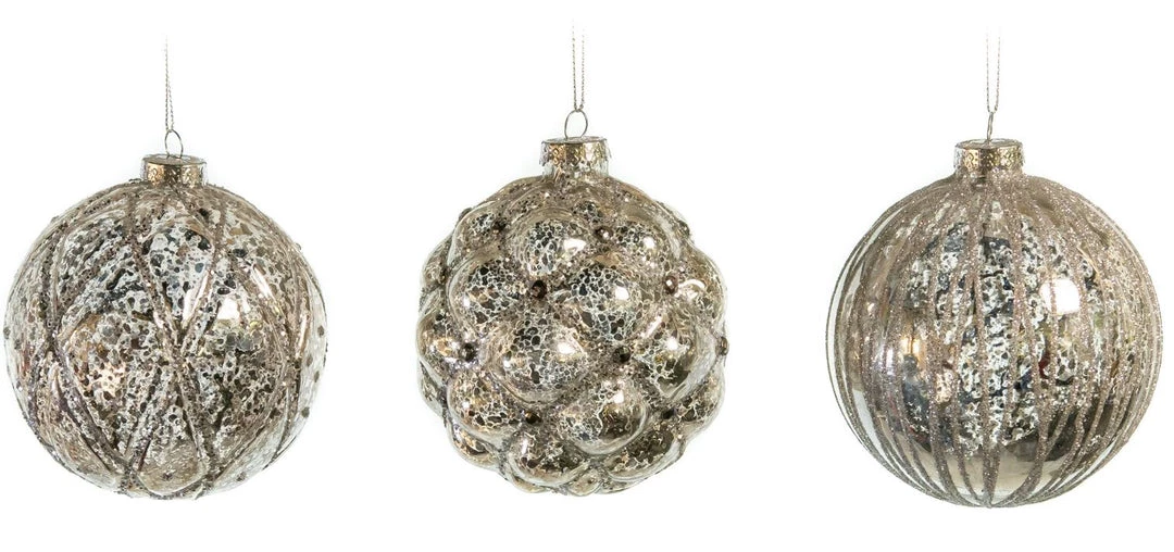 The Christmas Palace 4" GLASS PEWTER BALL DECORATIVE ORNAMENT ASSORTED SET OF 12 Christmas Ornaments 3 The Christmas Palace 4" GLASS PEWTER BALL DECORATIVE ORNAMENT ASSORTED SET OF 12 Christmas Ornaments