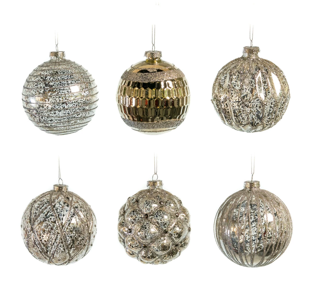 The Christmas Palace 4" GLASS PEWTER BALL DECORATIVE ORNAMENT ASSORTED SET OF 12 Christmas Ornaments 1 The Christmas Palace 4" GLASS PEWTER BALL DECORATIVE ORNAMENT ASSORTED SET OF 12 Christmas Ornaments