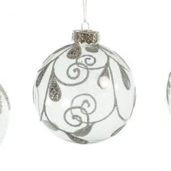 The Christmas Palace Christmas Ornaments 5" CRYSTAL SILVER & GLITTER ORNAMENT ASSORTED SET OF 12