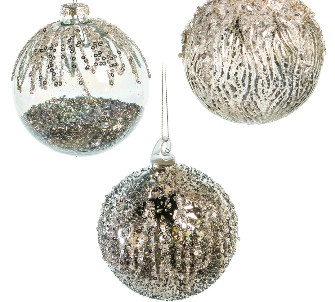 The Christmas Palace 4" GREY & SILVER GLASS DECORATIVE BALL ORNAMENTS ASSORTED SET OF 12 2 The Christmas Palace 4" GREY & SILVER GLASS DECORATIVE BALL ORNAMENTS ASSORTED SET OF 12