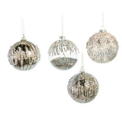 The Christmas Palace 4" GREY & SILVER GLASS DECORATIVE BALL ORNAMENTS ASSORTED SET OF 12
