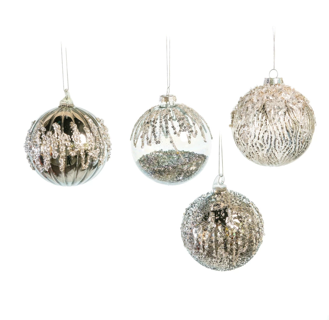 The Christmas Palace 4" GREY & SILVER GLASS DECORATIVE BALL ORNAMENTS ASSORTED SET OF 12 1 The Christmas Palace 4" GREY & SILVER GLASS DECORATIVE BALL ORNAMENTS ASSORTED SET OF 12