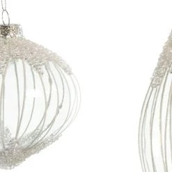 The Christmas Palace 5" CRYSTAL WHITE BEADED ORNAMENT ASSORTED SET OF 12 Christmas Ornaments