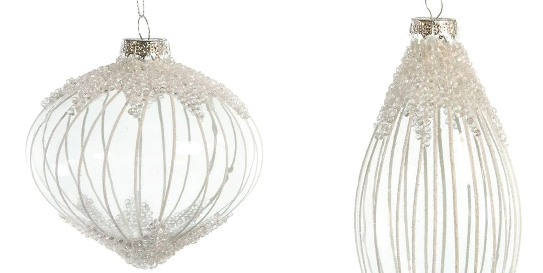 The Christmas Palace 5" CRYSTAL WHITE BEADED ORNAMENT ASSORTED SET OF 12 Christmas Ornaments 2 The Christmas Palace 5" CRYSTAL WHITE BEADED ORNAMENT ASSORTED SET OF 12 Christmas Ornaments