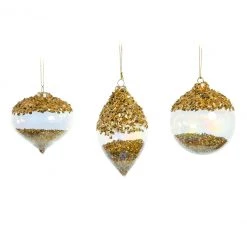 The Christmas Palace 4"- 5" CRYSTAL GOLD ORNAMENT WITH GOLD BEADS SET OF 12