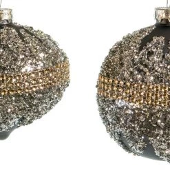 The Christmas Palace 5" BLUE GREY & SILVER BEADED ORNAMENT ASSORTED SET OF 12 Christmas Ornaments