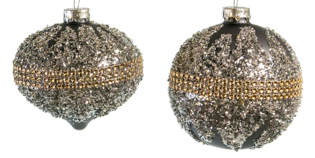 The Christmas Palace 5" BLUE GREY & SILVER BEADED ORNAMENT ASSORTED SET OF 12 Christmas Ornaments 2 The Christmas Palace 5" BLUE GREY & SILVER BEADED ORNAMENT ASSORTED SET OF 12 Christmas Ornaments