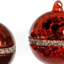 The Christmas Palace 4" BURGUNDY RED GLASS MERCURY BEADED ORNAMENT SET OF 12 Christmas Ornaments