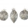 The Christmas Palace Christmas Ornaments 4" SILVER GLITTER DECORATED ASSORTED ORNAMENT SET OF 12