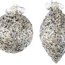 The Christmas Palace Christmas Ornaments 4" SILVER GLITTER DECORATED ASSORTED ORNAMENT SET OF 12