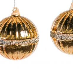 The Christmas Palace 3" ROSE GOLD BALL WITH BEADS DECO SET OF 12 Golden Empire