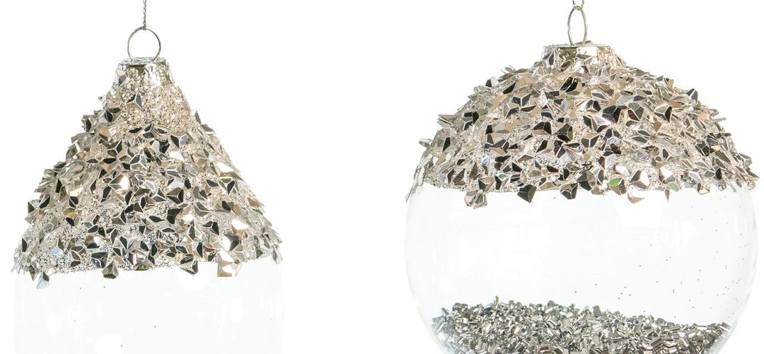 The Christmas Palace Christmas Ornaments 3" - 7" CRYSTAL SILVER GLITTER ORNAMENTS ASSORTED SET OF 12 2 The Christmas Palace Christmas Ornaments 3" - 7" CRYSTAL SILVER GLITTER ORNAMENTS ASSORTED SET OF 12