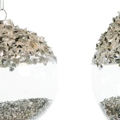 The Christmas Palace Christmas Ornaments 3" - 7" CRYSTAL SILVER GLITTER ORNAMENTS ASSORTED SET OF 12 5 The Christmas Palace Christmas Ornaments 3