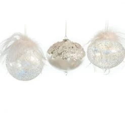 The Christmas Palace 5" CRYSTAL DECORATIVE FEATHER ORNAMENT ASSORTED SET OF 9 Pretty In Pink