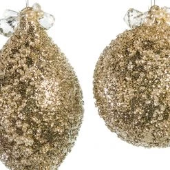 The Christmas Palace Christmas Ornaments 5" CHAMPAGNE BEADED DECORATIVE ORNAMENTS ASSORTED SET OF 9