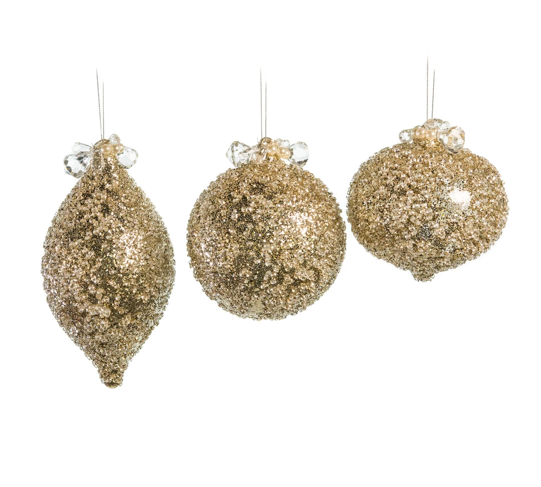 The Christmas Palace Christmas Ornaments 5" CHAMPAGNE BEADED DECORATIVE ORNAMENTS ASSORTED SET OF 9 1 The Christmas Palace Christmas Ornaments 5" CHAMPAGNE BEADED DECORATIVE ORNAMENTS ASSORTED SET OF 9