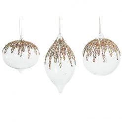 The Christmas Palace 5" CRYSTAL GLASS ORNAMENT WITH MULTI COLOR GLITTER ASSORTED SET OF 9