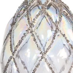The Christmas Palace 10" CLEAR PINE CONE ORNAMENT WITH BEADS SET OF 2 Crystal Elegance