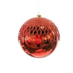 The Christmas Palace 8" RED SHINY BALL WITH GLITTER SET OF 2