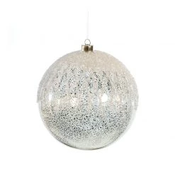 The Christmas Palace 8" PEWTER BALL WITH GLITTER ORNAMENT SET OF 2