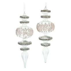 The Christmas Palace Christmas Ornaments 13" CRYSTAL FINIAL WITH GLITTER ORNAMENT SET OF 2