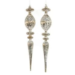 The Christmas Palace Christmas Ornaments 22" PEWTER GLASS FINIAL ORNAMENT SET OF 2