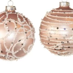 The Christmas Palace Christmas Ornaments 3" PINK WITH WHITE SEQUINED ICING ASSORTED ORNAMENT SET OF 12
