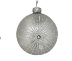 The Christmas Palace 3" MATTE SILVER GLASS WITH GLITTER ASSORTED ORNAMENT SET OF 12