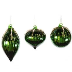 The Christmas Palace 3" SHINY GREEN GLASS ASSORTED ORNAMENT SET OF 12