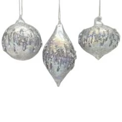 The Christmas Palace Christmas Ornaments 3" IRIDESCENT GLASS WITH SILVER GLITTER ASSORTED SET OF 12
