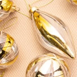 The Christmas Palace 3" CRYSTAL & GOLD GLASS ASSORTED ORNAMENT SET OF 24