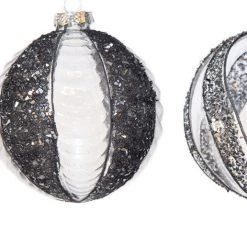 The Christmas Palace 4" CRYSTAL WITH BLACK GLITTER ASSORTED ORNAMENT SET OF 12 Christmas Ornaments