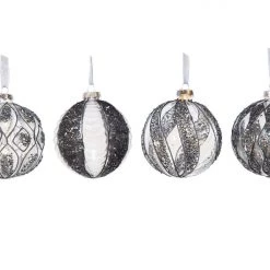 The Christmas Palace 4" CRYSTAL WITH BLACK GLITTER ASSORTED ORNAMENT SET OF 12 Christmas Ornaments