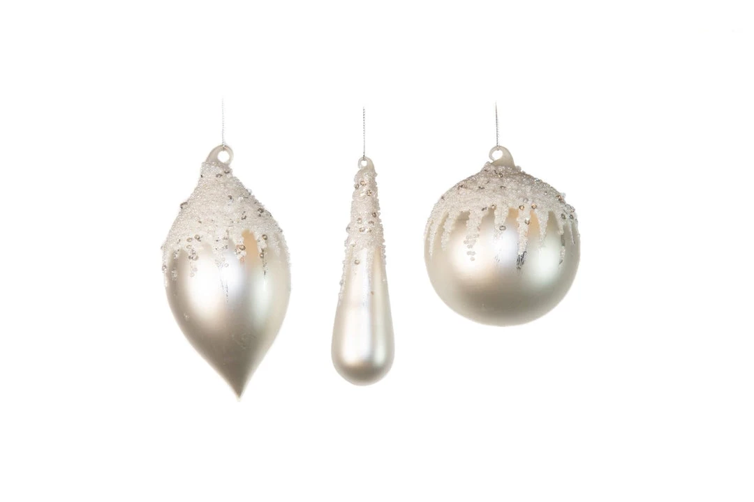 The Christmas Palace 4" WHITE MATTE & GLITTER ORNAMENTS ASSORTED SET OF 12 1 The Christmas Palace 4" WHITE MATTE & GLITTER ORNAMENTS ASSORTED SET OF 12