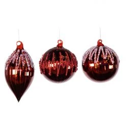The Christmas Palace 4" SHINING RED WITH RED & CLEAR BEADS ASSORTED ORNAMENT SET OF 12
