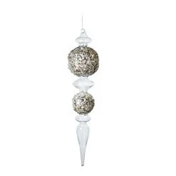 The Christmas Palace 15" CRYSTAL WITH SILVER GLITTER FINIAL SET OF 2