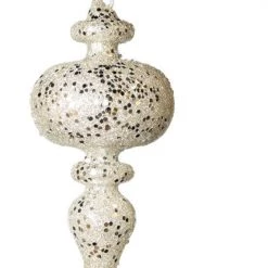 The Christmas Palace 7" CRYSTAL WITH CREAM & SILVER GLITTERED FINIAL SET OF 2