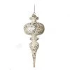 The Christmas Palace 7" CRYSTAL WITH CREAM & SILVER GLITTERED FINIAL SET OF 2
