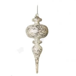 The Christmas Palace 7" CRYSTAL WITH CREAM & SILVER GLITTERED FINIAL SET OF 2