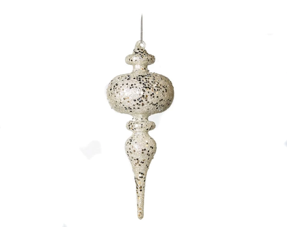The Christmas Palace 7" CRYSTAL WITH CREAM & SILVER GLITTERED FINIAL SET OF 2 1 The Christmas Palace 7" CRYSTAL WITH CREAM & SILVER GLITTERED FINIAL SET OF 2