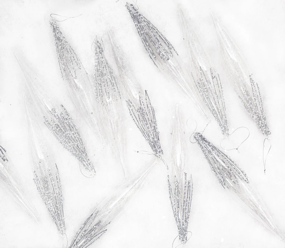 The Christmas Palace Christmas Ornaments 11" CRYSTAL GLASS ICICLE WITH GREY GLITTER SET OF 6 1 The Christmas Palace Christmas Ornaments 11" CRYSTAL GLASS ICICLE WITH GREY GLITTER SET OF 6