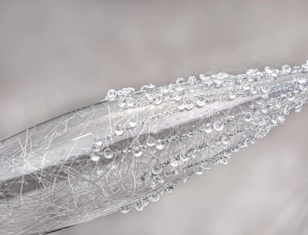 The Christmas Palace Christmas Ornaments 11" CRYSTAL GLASS ICICLE WITH GREY GLITTER SET OF 6 2 The Christmas Palace Christmas Ornaments 11" CRYSTAL GLASS ICICLE WITH GREY GLITTER SET OF 6