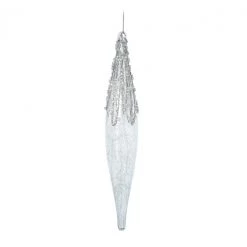 The Christmas Palace Christmas Ornaments 11" CRYSTAL GLASS ICICLE WITH GREY GLITTER SET OF 6 6 The Christmas Palace Christmas Ornaments 11