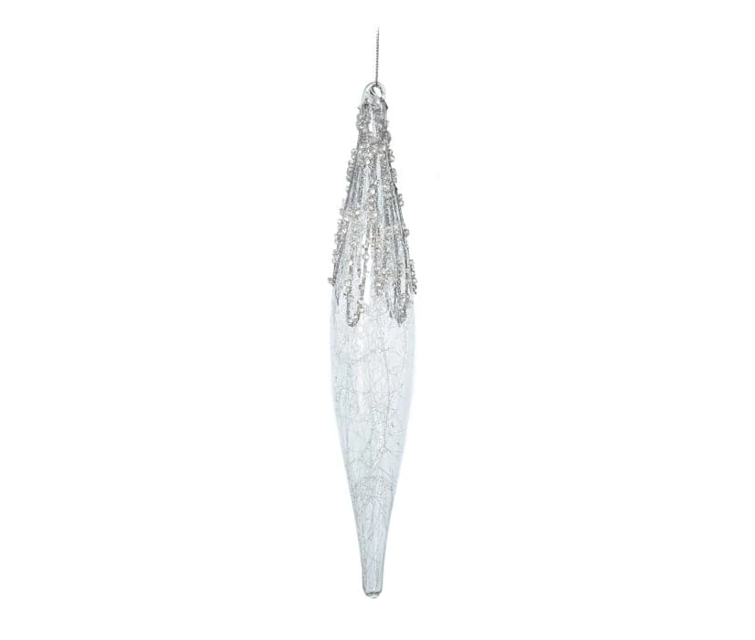 The Christmas Palace Christmas Ornaments 11" CRYSTAL GLASS ICICLE WITH GREY GLITTER SET OF 6 3 The Christmas Palace Christmas Ornaments 11" CRYSTAL GLASS ICICLE WITH GREY GLITTER SET OF 6