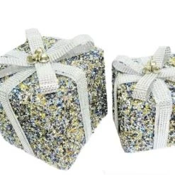 The Christmas Palace 6" & 8" SILVER GIFT BOX WITH SEQUIN BOW Hats & Boxes