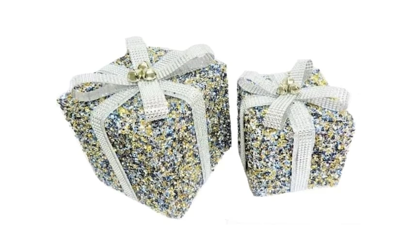 The Christmas Palace 6" & 8" SILVER GIFT BOX WITH SEQUIN BOW Hats & Boxes 1 The Christmas Palace 6" & 8" SILVER GIFT BOX WITH SEQUIN BOW Hats & Boxes