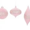 The Christmas Palace Christmas Ornaments 4" SUGARED PINK WITH GLITTERED STRIPES ASSORTED SET OF 12