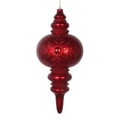 The Christmas Palace 13" RED WITH RED GLITTER & GEMS FINIAL SET OF 2