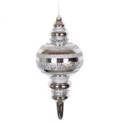 The Christmas Palace Christmas Ornaments 13" SILVER STRIPE FINIAL ORNAMENT SET OF 2