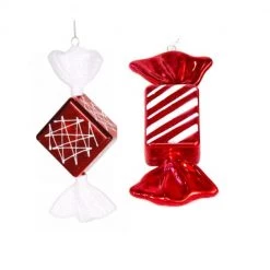 The Christmas Palace 4" RED & WHITE SHINY CANDY ORNAMENT SET OF 6
